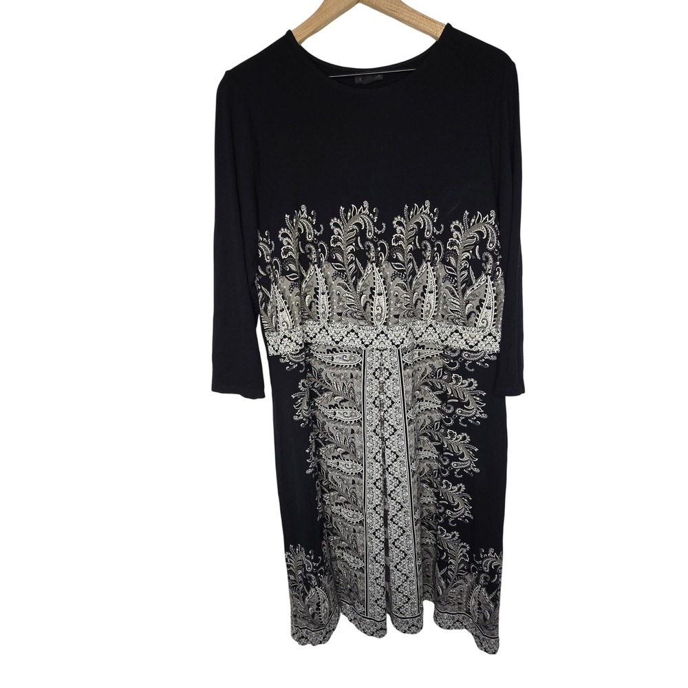 J. Jill Wearever Paisley‎ Knit Dress Women L Tall Black Rayon Lycra Boho Classic